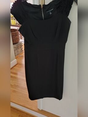 Black Midi Sheath Dress with Ruffled Cap Sleeves